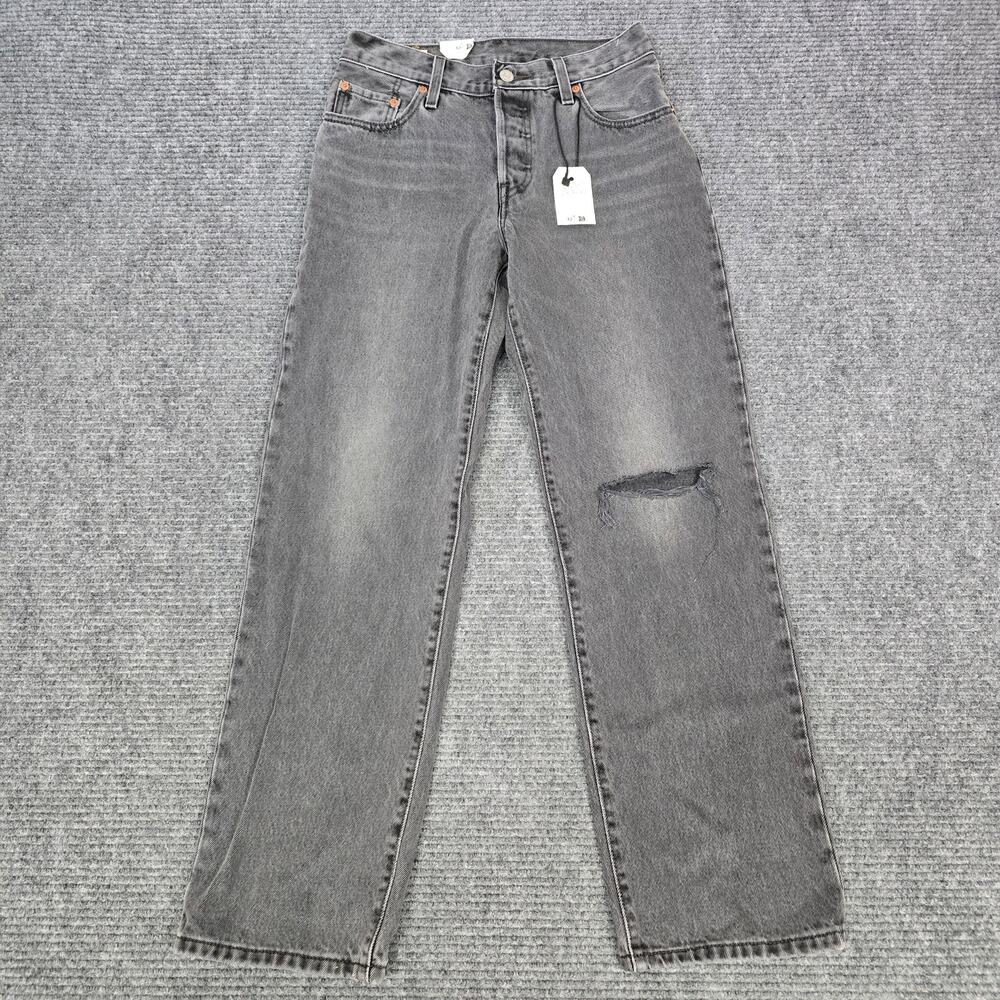 Levi's 501 90's Jeans Womens 25x30 Black Gray Distressed Knee Loose Straight NWT
